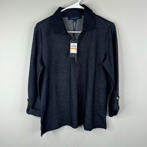 Tommy Hifiger Top Womnes S Blue/Chambray 3/4 Sleeve‎ Quarter Zip Collar NWT